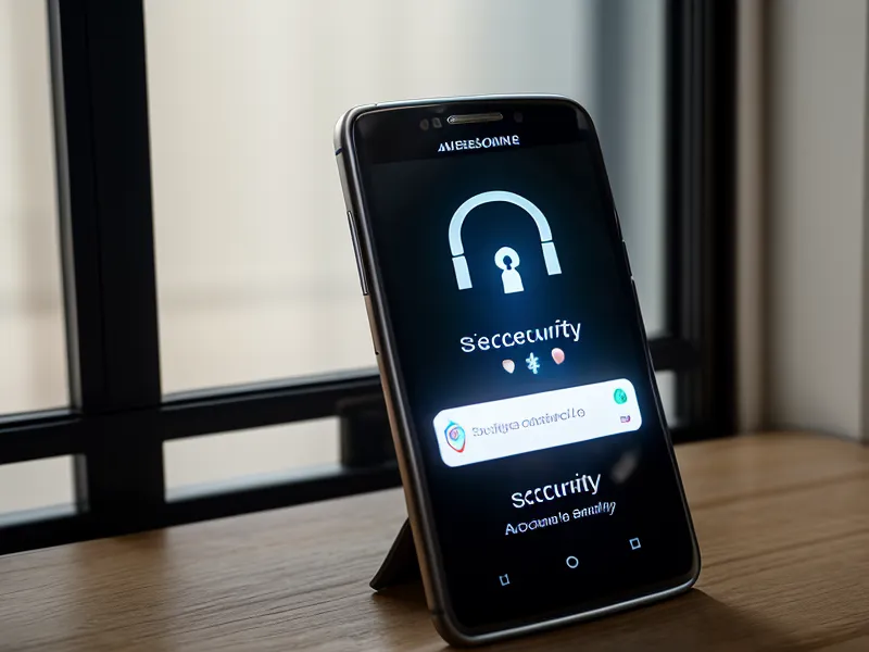 A smartphone showing a security alert notification on a wooden table.