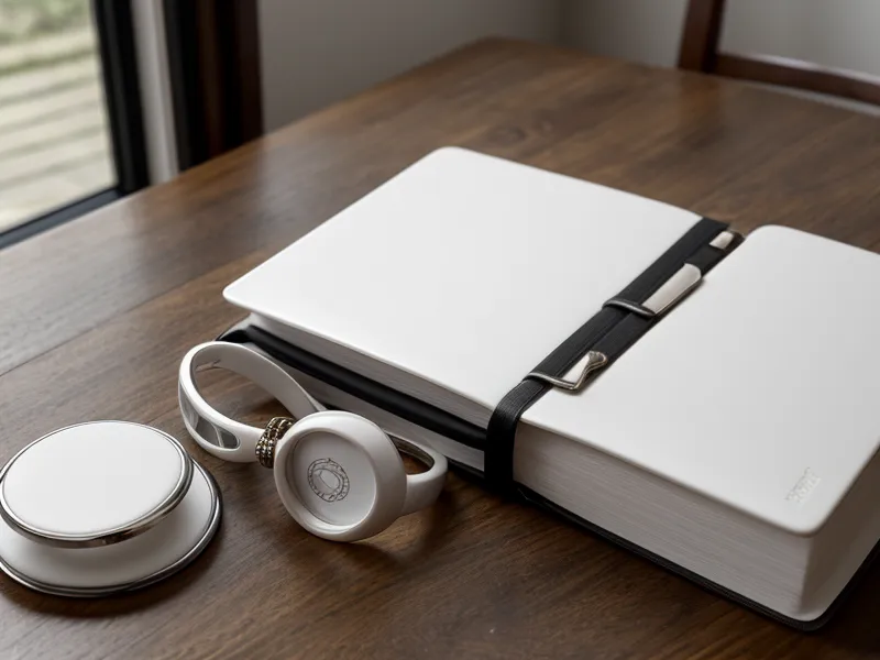 A close-up of a fraud records binder and reading glasses on a wooden table.