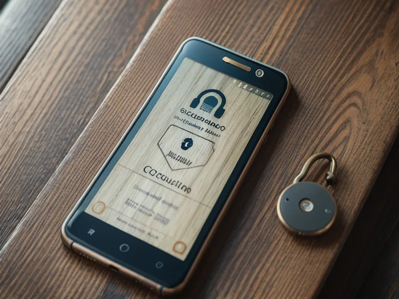 A smartphone showing a security alert sitting next to a physical house key.