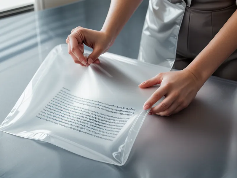 A close-up of a hand organizing fraud paperwork into a binder.