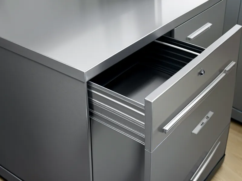 An open filing cabinet drawer containing folders for managing family identity theft records.