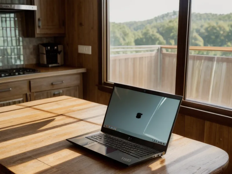 A laptop screen displaying a security alert next to a pair of glasses