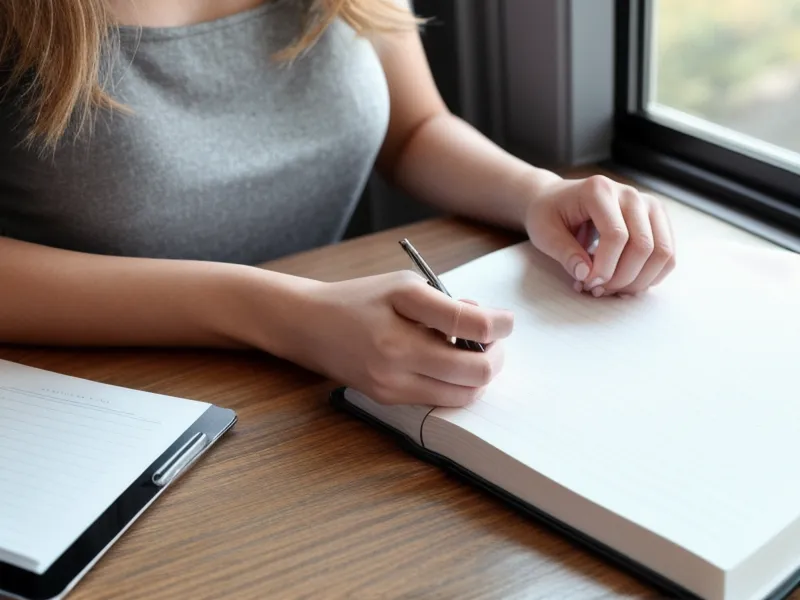 A hand taking notes on identity protection next to a smartphone notification.