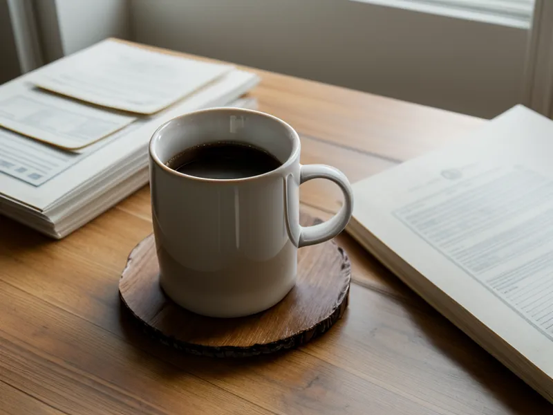 A hand with a pen over a notebook in a home office